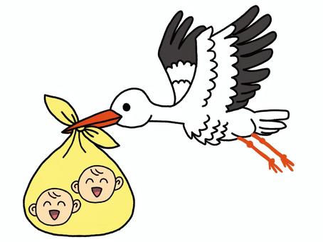 双子の赤ちゃんを運んでくるコウノトリ 双子の赤ちゃんを運んでくるコウノトリ コウノトリ,双子,赤ちゃん,医療,妊娠のイラスト素材