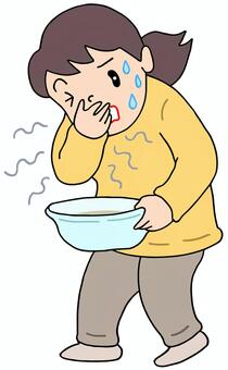 吐き気・嘔吐 吐き気,嘔吐,不快感,悪心,むかつき,女性,体調不良,病気,人物,イラストのイラスト素材