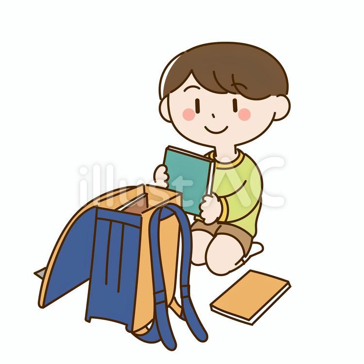 学校の準備をする子供	 子供,ランドセル,キッズのイラスト素材