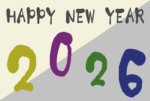 2026年　年賀状　ダーク　手描き 年賀状,2026,ハッピーニューイヤー,ポストカード,シンプル,おしゃれ,文字,ダーク,手描きのイラスト素材