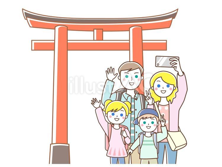 鳥居の前で記念撮影する白人家族 外国人観光客,観光客,訪日外国人のイラスト素材