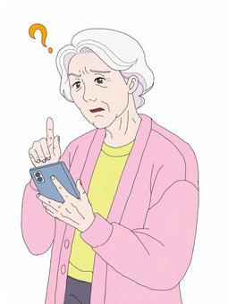 スマホの操作に困る高齢者 スマホ,スマートフォン,携帯,難しい,分かりにくい,分かりづらい,困る,高齢者,お年寄り,疑問のイラスト素材