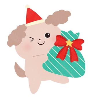 クリスマスプレゼントを持った犬 クリスマス,プレゼント,犬,動物,持つ,サンタ,帽子,冬,絵本,可愛いのイラスト素材