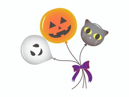 ハロウィン　風船 ハロウィン,秋,風船,かぼちゃ,黒猫,おばけ,リボン,かわいい,行事,イベントのイラスト素材