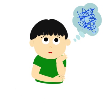 悩んでいます　頬杖　手描き