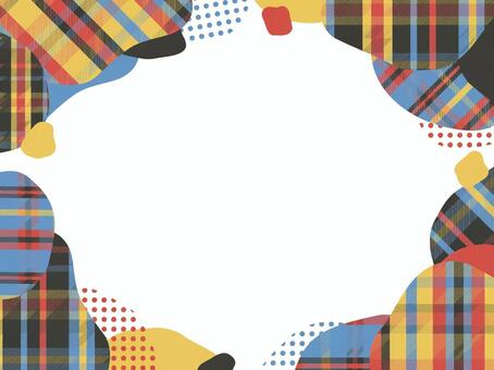 もこもこタータンチェックフレーム フレーム,チェック,タータンチェック,背景,雲,もこもこ,フリースペース,パターン,装飾,あしらいのイラスト素材