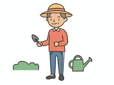 植物を育てるおじさん おじさん,男,男性,植物,土いじり,菜園,大人,スコップ,ジョウロ,草のイラスト素材