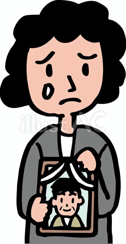 遺影を持つ女性 喪服姿