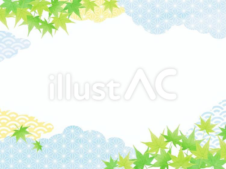 夏　和風　フレーム　雲　水彩　お中元 夏,和風,葉のイラスト素材