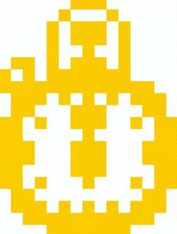 ドット絵の黄色のストップウォッチです。 ドット絵,ストップウォッチ,シンプル,計測器,時計,手のひらサイズ,アナログ,ボタン操作,スポーツ用,時間のイラスト素材
