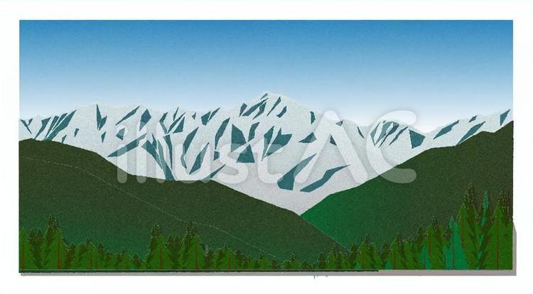 中央アルプス＿日本百名山＿版画風 日本百名山,登山,山登りのイラスト素材