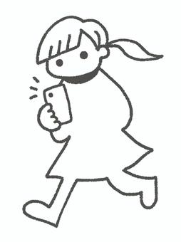 歩きスマホをする女性 歩きスマホ,スマートフォン,携帯電話,見る,見ながら,歩く,女性,不注意,危ない,危険のイラスト素材