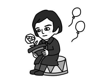 中原中也とサーカス 中原中也,サーカス,似顔絵,肖像画,白黒,ゆるい,かわいい,手描き,デフォルメ,歴史のイラスト素材
