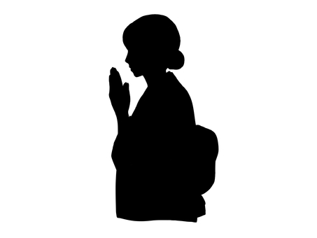 両手を合わせる女性 女性,人物,着物,参拝,お参り,まとめ髪,横顔,日本,お正月,祈願のイラスト素材