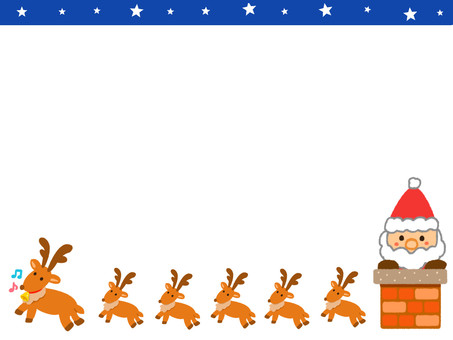 沢山のトナカイとサンタクロースのフレーム サンタクロース,フレーム,クリスマス,煙突,サンタ,メッセージ,枠,メモ,顔出し,コピースペースのイラスト素材