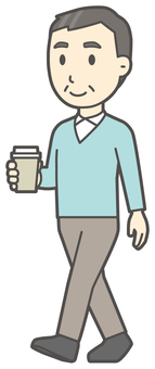  ニット中年男性-262-全身 コーヒー,おじさん,男性,中年,お父さん,パパ,シニア,ミドルエイジ,人物,かわいいのイラスト素材