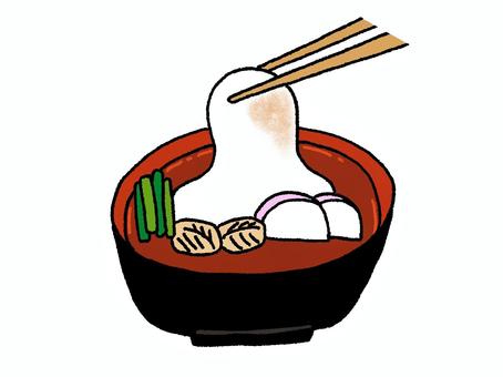 お雑煮を箸で持ち上げるお正月のイラスト 正月,新年,お雑煮,おもち,箸,吸い物,和食,食文化,お椀,年末年始のイラスト素材