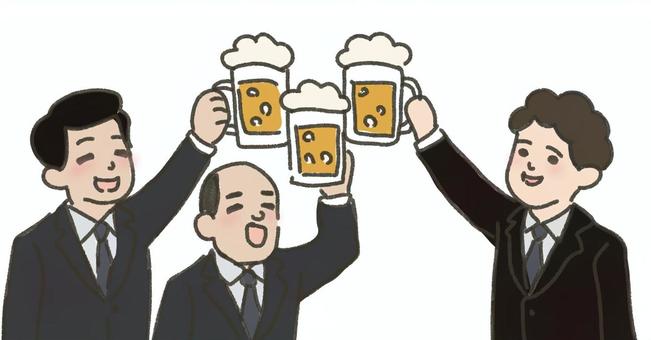 サラリーマンたちの乾杯 飲み会,忘年会,宴会,懇親会,集会,サラリーマン,会社員,スーツ,仕事帰り,仕事のイラスト素材