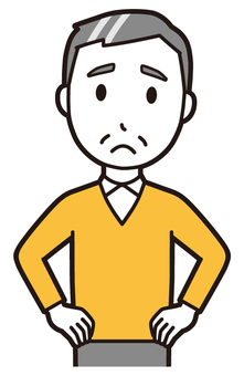  ニット中年男性(黄)-550-バスト 心配,おじさん,男性,中年,お父さん,パパ,シニア,ミドルエイジ,人物,かわいいのイラスト素材