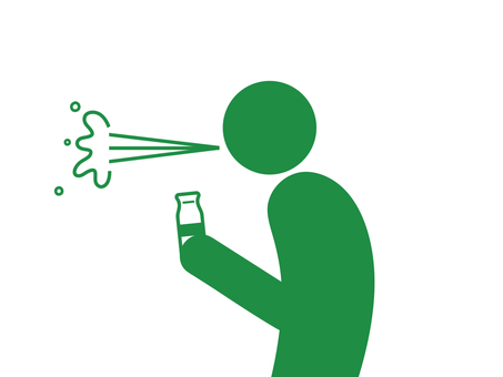 牛乳を口から吹く人のピクトグラム（緑） 牛乳,瓶牛乳,ミルク,飲み物,吹き出す,吹く,吐く,吐き出す,ピュー,ビシャッのイラスト素材