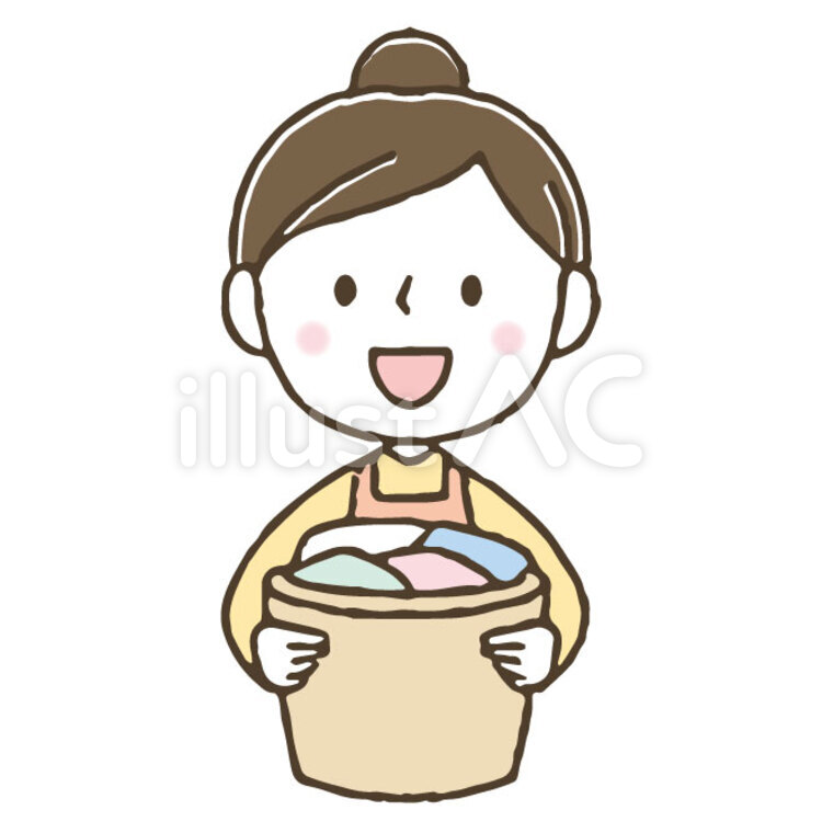 洗濯をするかわいい女性/主婦/手描き 洗濯,家事,女性のイラスト素材