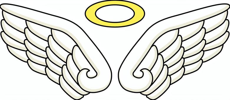 天使パーツ 天使パーツ 天使,輪,翼,羽,羽毛,広げる,デフォルメ,コミカル,線画のイラスト素材