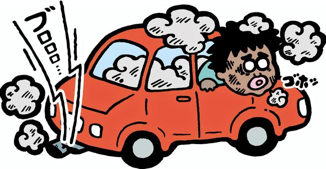 自動車 一酸化炭素中毒 マフラーの異常 人物,男性,おじさん,一酸化炭素中毒,有毒,排気ガス,排気管,逆流,咳,咳き込むのイラスト素材