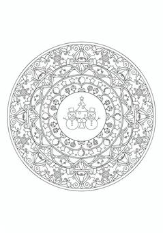 【塗り絵】クリスマスの曼荼羅 クリスマス,ツリー,雪だるま,塗り絵,まんだら,曼荼羅,教材,教育,療育,プリントのイラスト素材