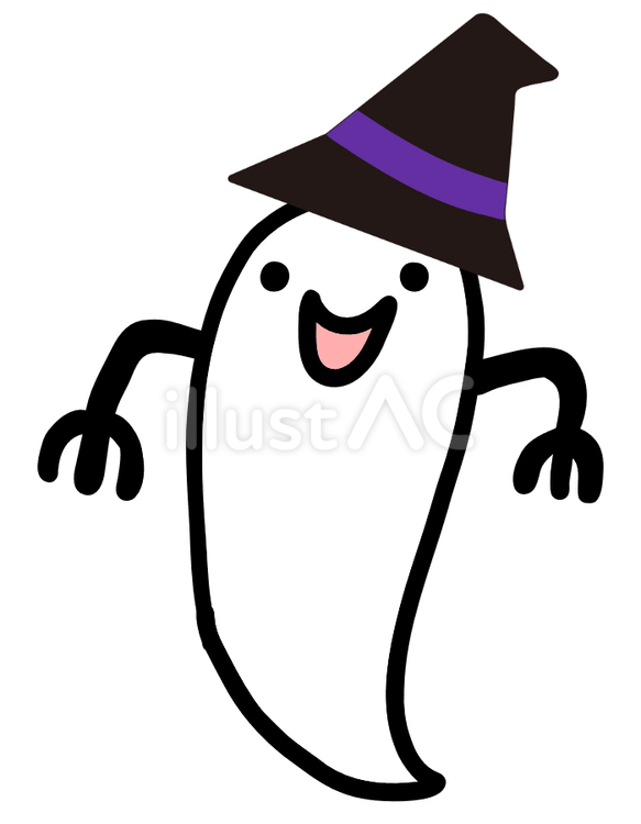 とんがり帽子を被ったお化けのイラスト ハロウィン,10月,秋のイラスト素材