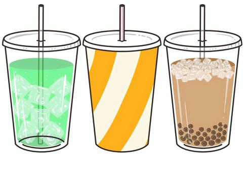 ドリンクセット ドリンクセット 飲み物,ゆるかわ,かわいい,詰め合わせ,セット,メロンソーダ,カップ,ストロー,タピオカ,ミルクティーのイラスト素材