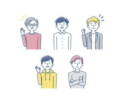 男性のイラスト_上半身_05_紺色ver 男性,人物,複数,たくさん,学生,会社員,社会人,フリーランス,お客様,カスタマーのイラスト素材