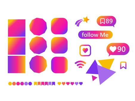 SNSセット sns,インスタ,インスタグラム,いいね,ハート,吹き出し,セット,電波,お気に入り,ブックマークのイラスト素材