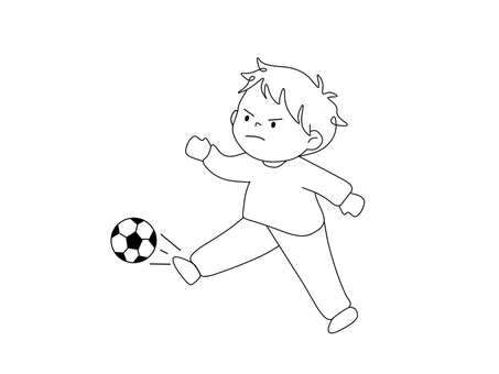 【動作絵】ボールを蹴る男の子 男の子,ボール,蹴る,サッカー,動作絵,絵カード,子供,言語聴覚療法,療育,ラインアートのイラスト素材