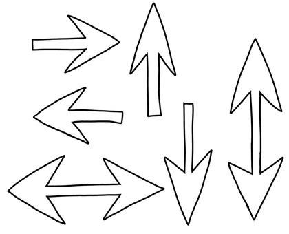 白矢印セット 上,下,右,左,ここ,こっち,こちら,あちら,あっち,案内のイラスト素材