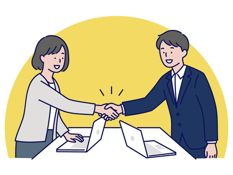 契約合意で握手するビジネス男女 人物,男性,女性,ビジネス,握手,合意,協力,契約,働く,社会人のイラスト素材