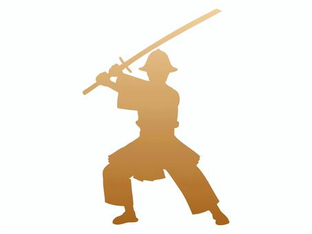 シルエット【侍・武士】8 シルエット,かげ,影絵,人,侍,武士,昔,刀,武器,構えのイラスト素材