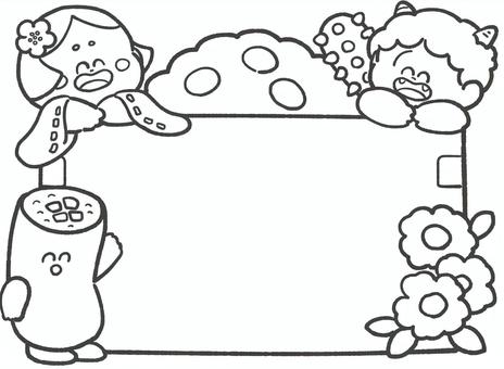 節分のかわいい白黒手描きフレーム1 2月,白黒,節分,フレーム,枠,手描き,タイトル,かわいい,豆まき,行事のイラスト素材