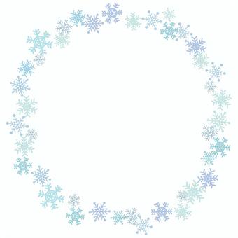雪の結晶のフレーム-円形 雪,雪の結晶,フレーム,結晶,冬,水色,自然,寒色,寒い,冷たいのイラスト素材