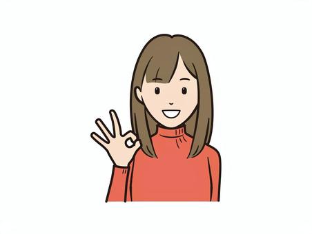 OKサインをする笑顔のニット女性 女性,ニット,セーター,okサイン,okポーズ,ok,笑顔,可愛い,オッケー,前向きのイラスト素材