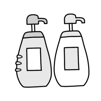 シャンプーとリンス（白黒） お風呂,風呂,温泉,銭湯,シャワー,体洗い,丸洗い,まったり,シャンプー,ぶくぶくのイラスト素材