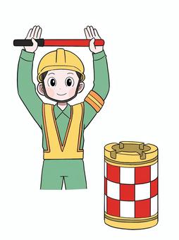誘導員2(男の子) 誘導員,誘導,誘導灯,ヘルメット,安全第一,ガードマン,工事現場,交通案内,交通整理,警備員のイラスト素材