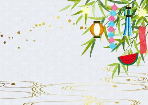 starfestival2561 笹,流水,金箔,星,かわいい,七夕,ちょうちん,すいか,短冊,水彩のイラスト素材