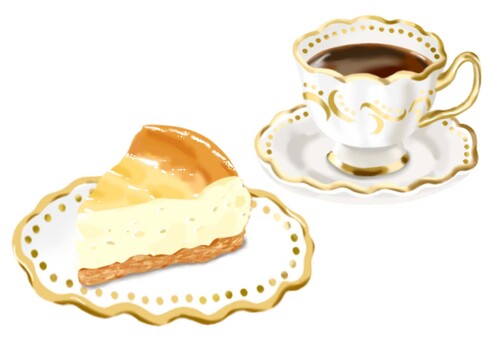 ベイクドチーズケーキとコーヒー② ベイクドチーズケーキ,洋生菓子,おやつ,甘い,食べ物,美味しい,スイーツ,コーヒー,喫茶,カフェのイラスト素材