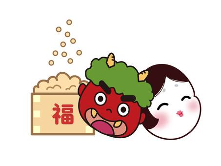 Illustration, setsubun, soybeans, ghost, 