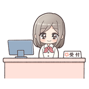 受付スタッフのイラスト 受付,スタッフ,女性,接客,案内,オフィス,ビジネス,パソコン,窓口,企業のイラスト素材