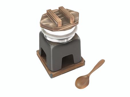 秋や冬の炊き込みご飯や釜めし用の竈と羽釜 秋や冬の炊き込みご飯や釜めし用の竈と羽釜 羽釜,竈,容器,鉄,しゃもじ,調理器具,台所用品のイラスト素材