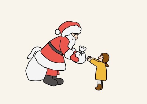 クリスマスプレゼントを渡すサンタさん クリスマス,サンタさん,プレゼント,サンタ,渡す,子供,女の子,受け取る,もらう,冬のイラスト素材