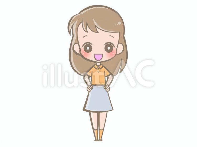全身-女の子-腰に手-笑顔200727 女の子,笑顔,全身のイラスト素材