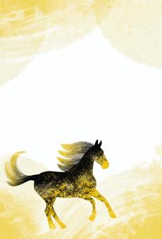 【年賀状】金箔の馬（黒） 馬,年賀状,午,干支,うま,ウマ,シルエット,走る,疾走,令和八年のイラスト素材