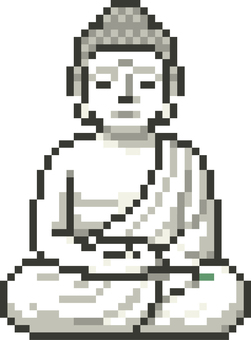 ドット絵の白の坐像の仏像です。 ドット絵,坐像,シンプル,大仏,仏像,アート,様式,ポーズ,菩薩,国宝のイラスト素材